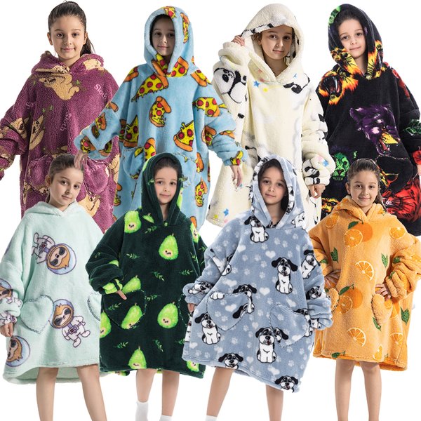 Sweat-shirt à capuche en flanelle pour garçons et filles de 4 à 14 ans, surdimensionné, Long, épais et chaud, vêtements pour enfants, pull, couvertures pour enfants