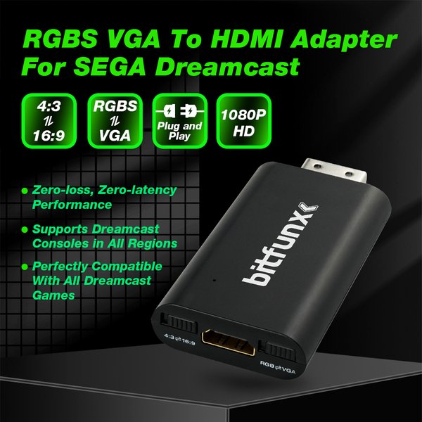 Bitfunx rgbs vga zu hdmi-kompatibler adapter dc zu hdtv konverter für alle sega dreamcast konsolen