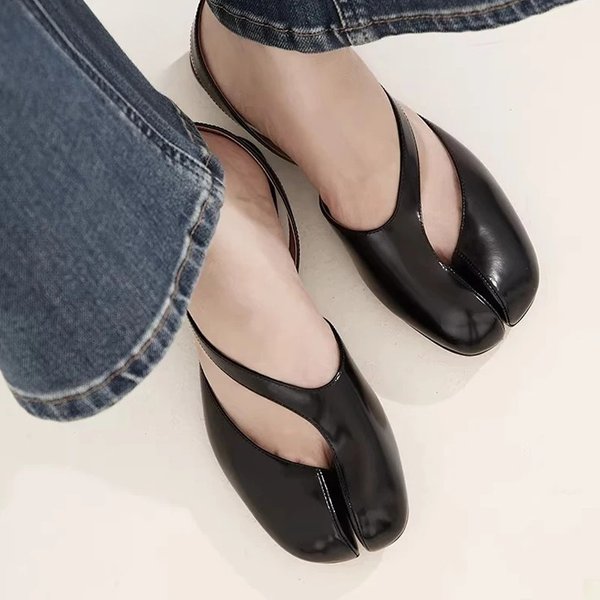 Sandales plates Tabi de luxe pour femme, en cuir verni, à bout fendu, style slingback, chaussures de ballet, de marque, pour banquet et mariage