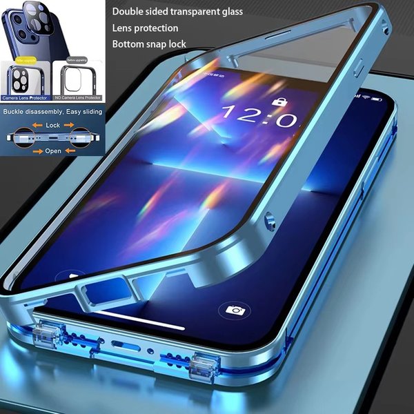 360 ° Vollständiger Schutz aus Metall, magnetisch, doppelseitig, Glas, Schnappverschluss, Handyhülle für iPhone 16 Pro Max, 14, 11, 12, 13, 15 Pro Max
