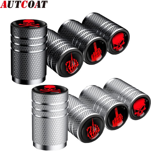 AUTCOAT 4Pcs/Set Car Tire Valve Caps Skull Wheel Valve Cap Auto Tyre Air Valve Stem Caps Dust Cover for Car Vehicles Styling