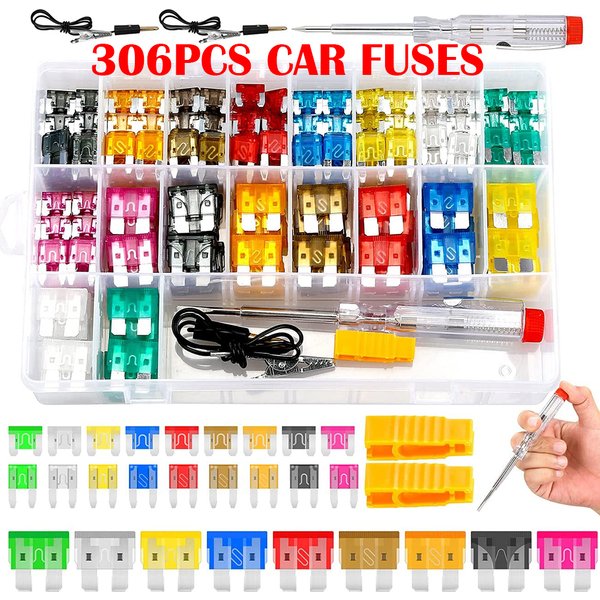 Lot de 306 fusibles automobiles 5A 10A 15A 20A 25A 30A 35A avec boîte et clip, ensemble de fusibles à lame pour amplificateur avec circuit d'inspection électrique