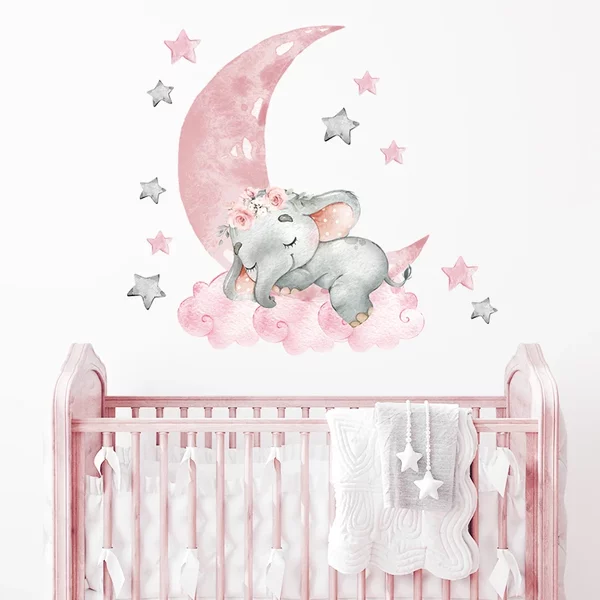 1Pc Cartoon Rosa Elefant Wand Aufkleber Zimmer Dekor Schlafzimmer Wand Aufkleber Baby Zimmer Kindergarten Wand Dekoration Aufkleber Wohnzimmer