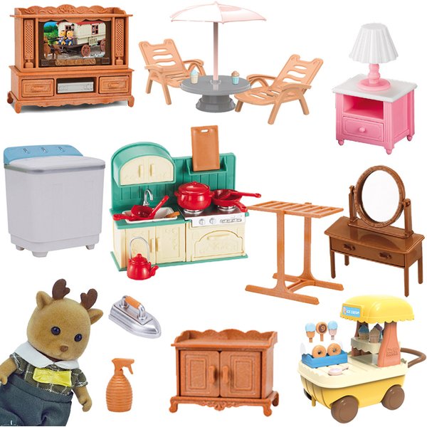 Wald Familie Puppe 1:12 Puppenhaus Küche Zubehör Mini Modell Rentier Tier Miniatur Möbel Pretend Spielen Für Mädchen Geschenke