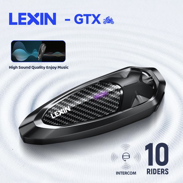 Lexin GTX 1 Stück Gegensprechanlage Bluetooth für Motorradhelm-Headset-Unterstützung Gegensprechanlage und Musik auf einmal 10 Fahrer 2000 m
