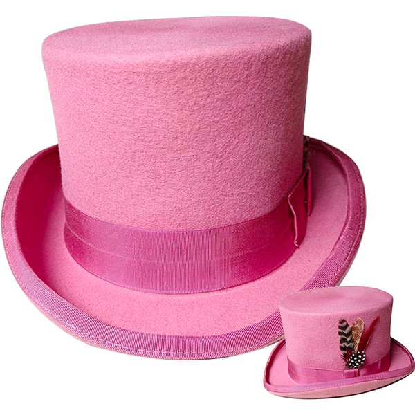 Chapeau 100% laine rose pour hommes et femmes, haut Fedora, chapeau melon pour homme, chapeau magique noir et blanc, chapeau présidentiel, accessoires en plumes