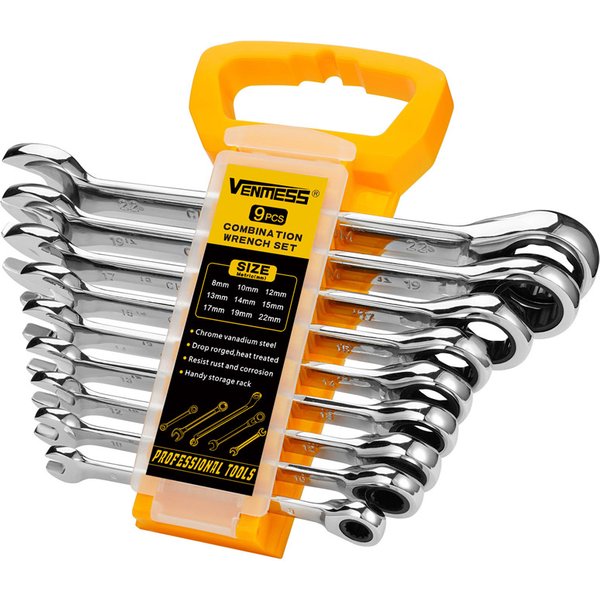 Clés à cliquet en acier au chrome vanadium, extrémité de boîte à dents Meacceler72, extrémité ouverte, ensemble standard