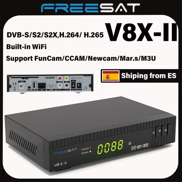 FREESAT V8X2 1080P Satellitenempfänger DVB-S/S2/S2X, H.265 Integriertes WIFI, MARS/FUNCAM/CCAM TV-Box mit CA-Kartensteckplatz Smart Media STB