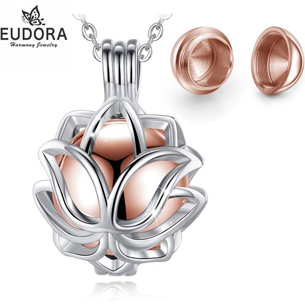 EUDORA Pendentif urne funéraire 14mm, médaillon cage Fleur de Lotus, porte-cendres, capsule souvenir, collier boule creuse, bijoux DIY K332n14