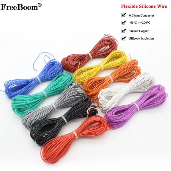 1M/5M Hitzebeständiges Kabel 30 28 26 24 22 20 18 16 15 14 13 12 10 AWG Ultra-Weiches Silikonkabel Hochtemperatur-Flexibles Kupferkabel