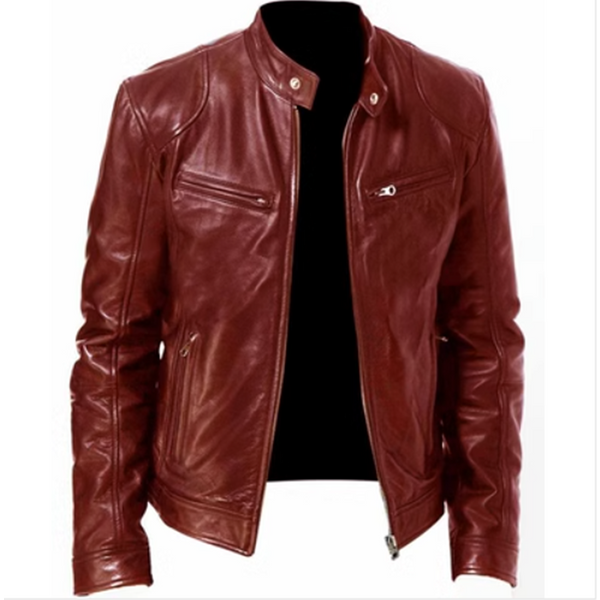 Veste en cuir PU coupe couvertes pour hommes, col montant, vestes à glissière alertes onale, revers de moto anti-vent, mode masculine, 2023