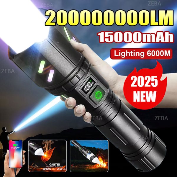 Lampe de poche Ultra puissante, coupe-vent, démarrage du feu, torche Rechargeable haute puissance, Source de lumière focalisée, peut éclairer une lanterne à flamme