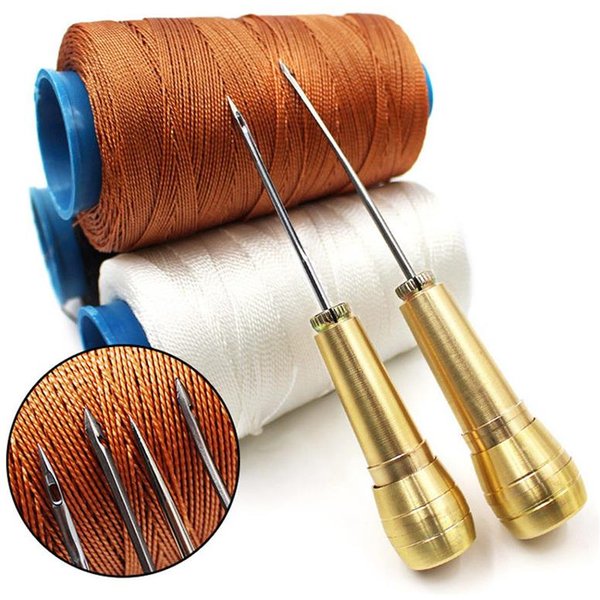 Leather Sewing Kit DIY Leather Sewing Awl Needle With Copper Handle Set Leather Canvas Tent Shoes Repairing Tool W/Nylon Thread