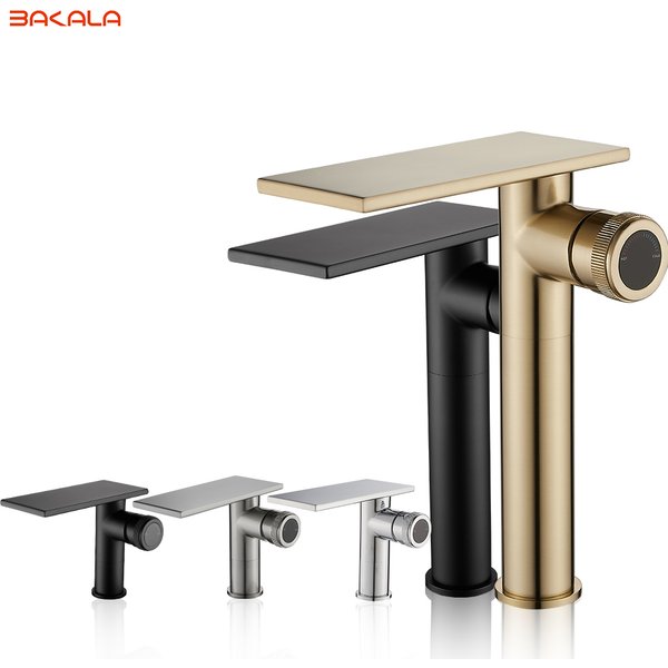 Robinet de lavabo cascade noir en laiton pour salle de bain, mitigeur eau chaude et froide, à poser sur le comptoir