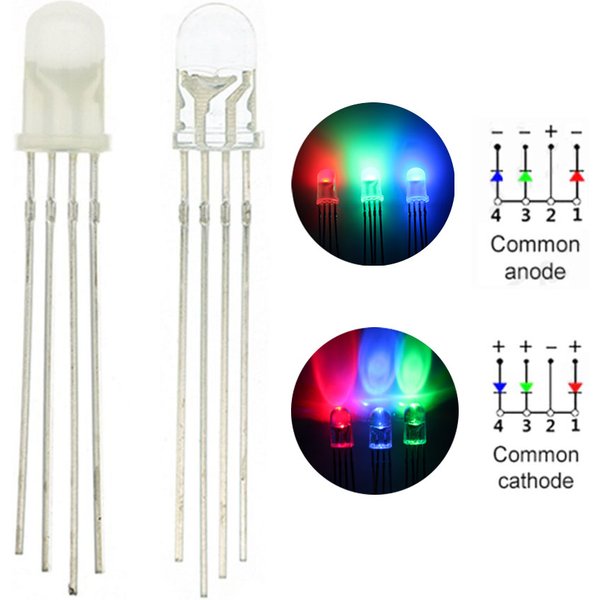 100 pcs/lot 4pin 5mm RGB LED Diode électroluminescente indicateur Arduino rouge vert bleu multicolore Anode commune Cathode bricolage PCB Circuit ampoule