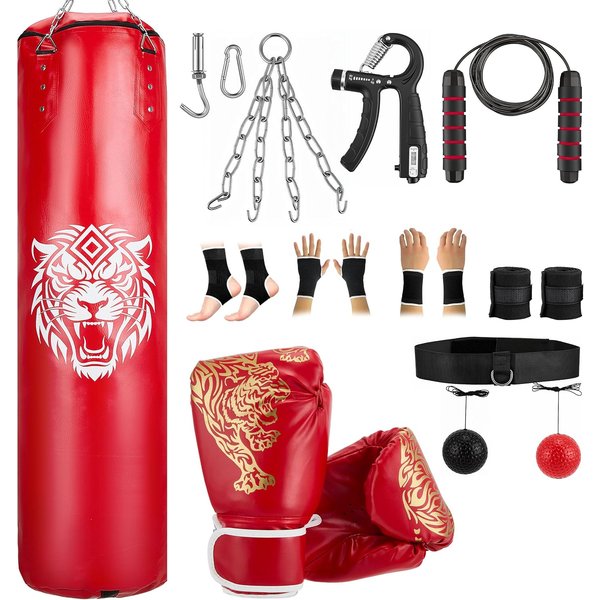Boxsack für Erwachsene, 4ft PU Schwerer Boxsack-Set mit 12OZ Handschuhen für MMA, Muay Thai, Kickboxen, Training, Heimfitness, Kampfsport