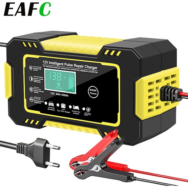 EAFC Vollautomatisches Autobatterieladegerät, 12 V, Digitalanzeige, Batterieladegerät, Power Puls, Reparaturladegeräte, Nass- und Trocken-Blei-Säure