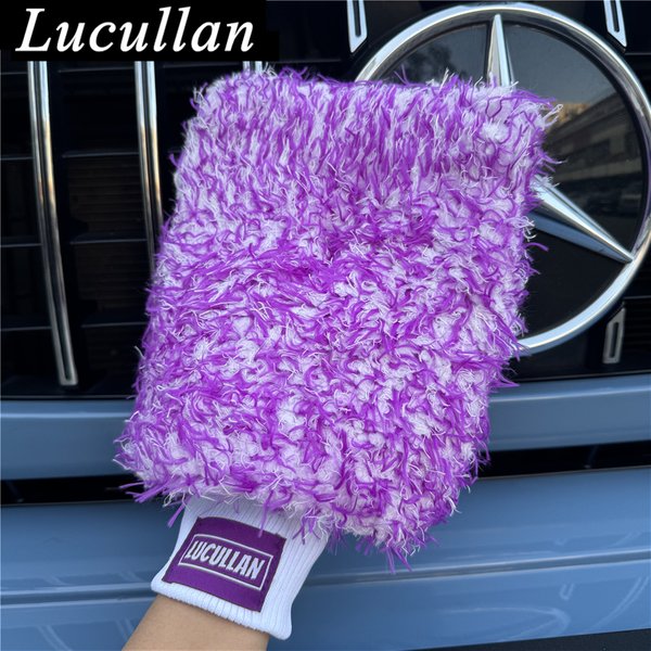 Lucullan Logo Premium Lila Mikrofaser-Handschuh Super Absorbency Foam Stitch Innenfutter Autowaschhandschuh