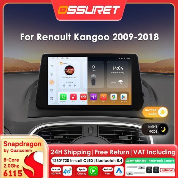 6115 8 Core Carplay Andorid 14 Autoradio für Renault Kangoo 2009-2018 Auto multimedia-player 360 Cam GPS Stereo Audio 2DIN Bildschirm