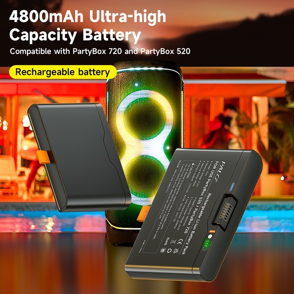 PALO 4800mAh Ersatzakku für JBL Akku 600 Boombox 4 PartyBox 520/720 Bluetooth-Lautsprecher mit Typ-C-Eingang