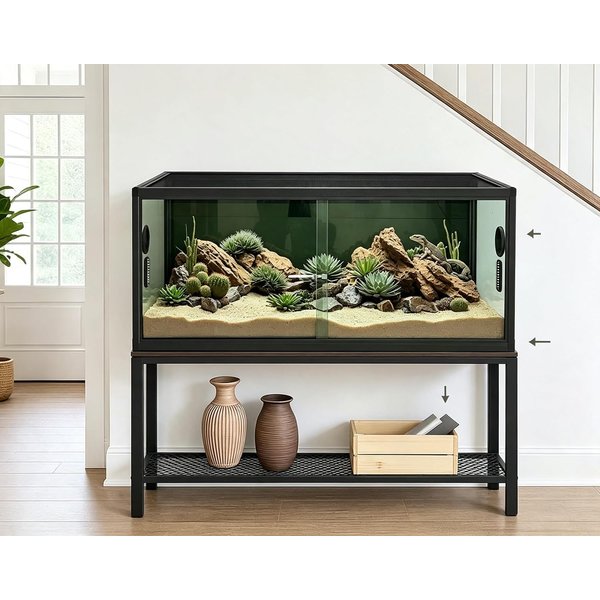 Reptile Terrarium With Sliding Glass Doors, 48*20*20cm Top Ventilation, Stackable Housing For Lizards, Lockable Closure, For Bearded Dragons And Other Reptiles