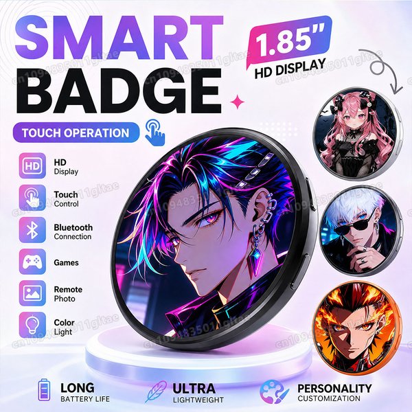 Mit Sound aufgerüstetes Smart Bluetooth Anime Digital E-Badge Elektronisches Merchandise-Abzeichen Digitaler Pin Anime Dynamisches Display E-Badge