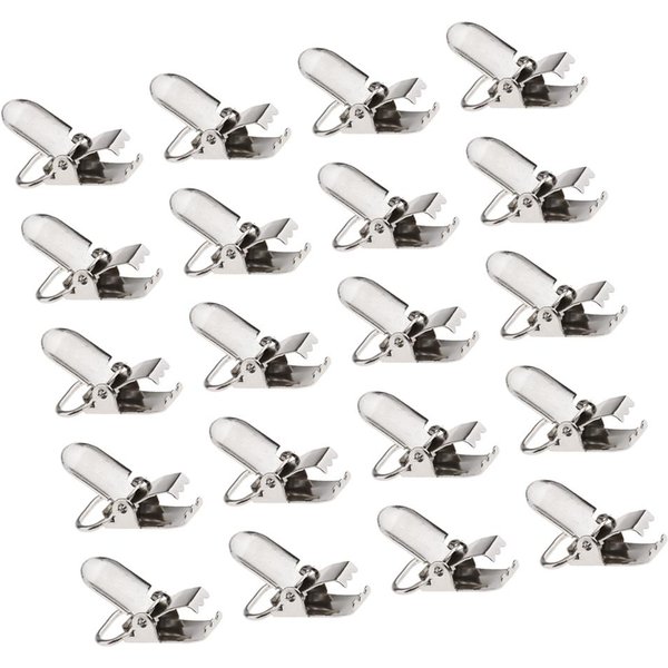 20 Teile/los Metall Baby Schnuller Hosenträger Clips Gurtband Dummy Strap Halter Handwerk Haken Handwerk Nähen Werkzeug 28x10mm Silber