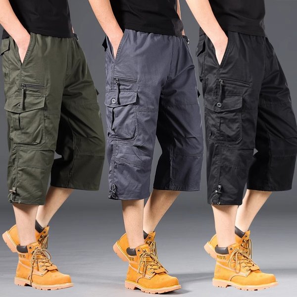 Sommer Herren Cargo-Shorts Lose Lässige Knielange Hosen Elastischer Bund Übergröße Outdoor Jogging Taktische Capri-Hosen
