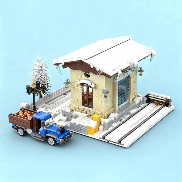 1573 pièces MOC Village d'hiver Entrepôt ferroviaire Modèle de construction en blocs Jouets éducatifs créatifs Cadeaux de festival