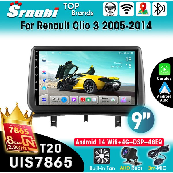 Für Renault Clio 3 2005-2014 Android 16 Autoradio CarPlay 5G WLAN GPS Bluetooth DSP SWC Sprachsteuerung Multimedia-Navigation