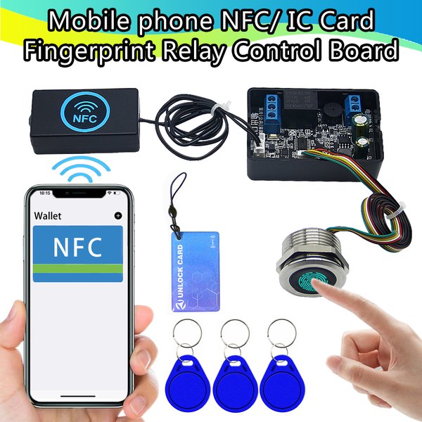 Handy NFC Induktion Relais Modul DC10V-120V Fingerabdruck Zugangskontrollpanel IC Karte Controller Autotür Entsperren DIY