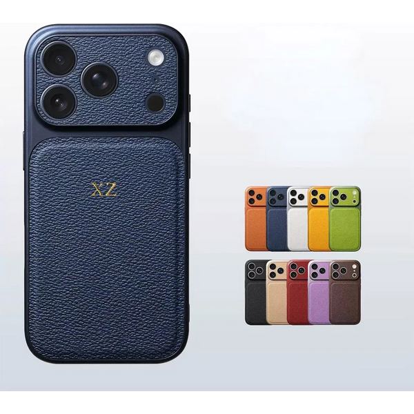 Personalisierte Gold-Silber-Initialen-Lederhülle für iPhone 15 14 13 17 Pro Max 14 16 Plus 17 Air Luxus-Objektivschutz-Cas