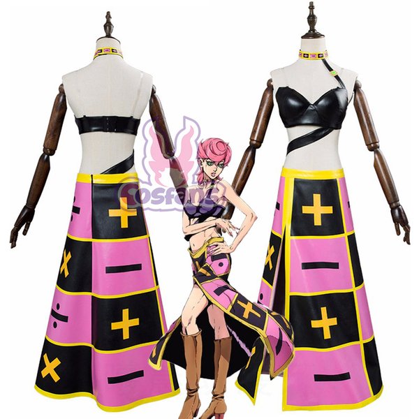Trish Una przebranie na karnawał różowa peruka Anime dziwaczny kamień Jojo przygoda w oceanie Trish Cicciolina bielizna sukienka naszyjnik jednolity