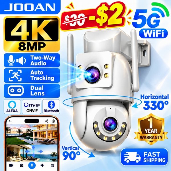 Jooan 4K 8MP HD Wifi PTZ caméra extérieure 5G Wifi double objectif caméras IP de sécurité 5X Zoom AI suivi ONVIF CCTV caméra de Surveillance