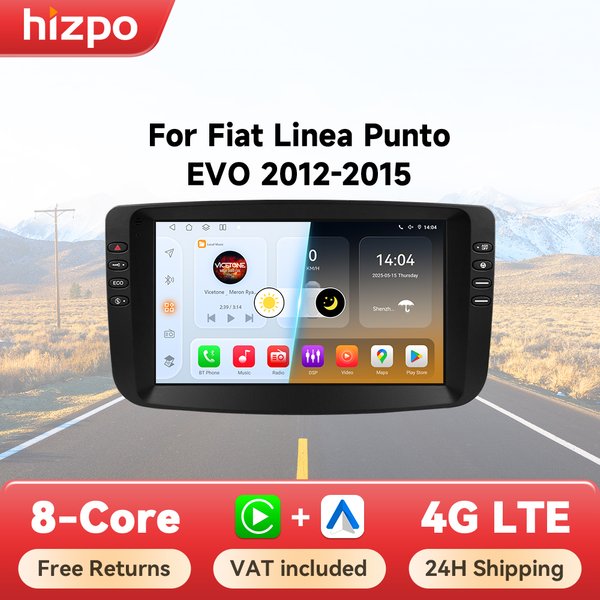 Hizpo 9' Autoradio für Fiat Linea Punto EVO 2012-2015 Multimedia-Videoplayer Kabelloses CarPlay Android Auto Kein 2 Din 2din DVD 4G