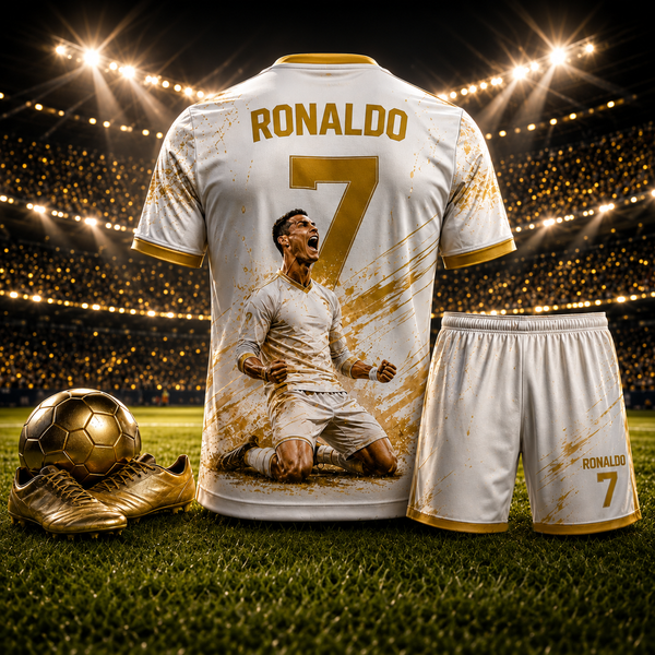 Sommer # CR7 Ronaldo Nr. 7 Fußball-Outfit für Erwachsene und Kinder, Trikot und Shorts, Zweiteiliger Sportanzug für Fans, Eltern-Kind-Kleidung
