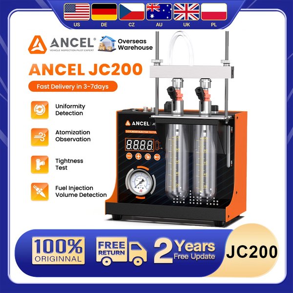 Doppelkanal-Injektor-Reinigungsmaschine mit Luftpumpe ANCEL JC200 für 12V Leichtgewichtige Auto- und Motorrad-Injektor-Reinigungswerkzeuge