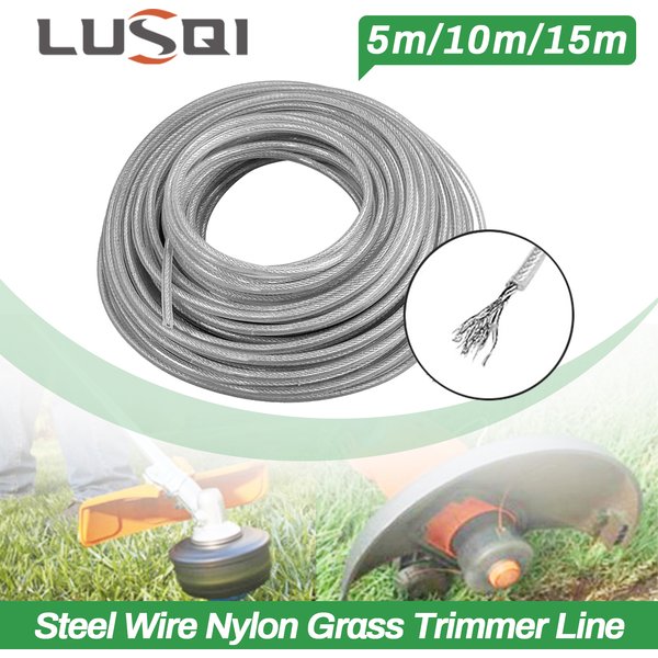 LUSQI 5M/10M/15M Stahldraht Nylon Rasentrimmer Linie Freischneider Trimmer Seil Rasenmäher Kabel Lange Runde Rolle Gras Ersatz