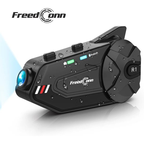 Freedconn-Oreillette Bluetooth R1 Plus pour moto, appareil de communication pour casque, caméra de tableau de bord, sauna, kit mains-libres, communicateur, enregistrement vidéo 1080P