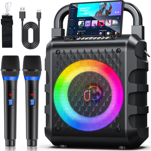 FanFun Kabelloser Lautsprecher, tragbarer Bluetooth-Lautsprecher mit Mikrofon und LED-Licht, Karaoke-Lautsprecher, Heim-Karaoke-System