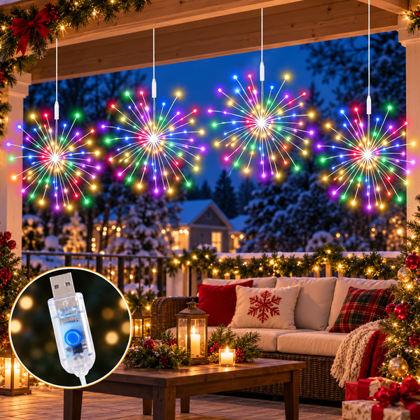 Guirlande lumineuse de Noël en forme d'étoile, alimentée par USB, 8 modes multicolores, décoration suspendue pour arbre, fenêtre, patio, fête