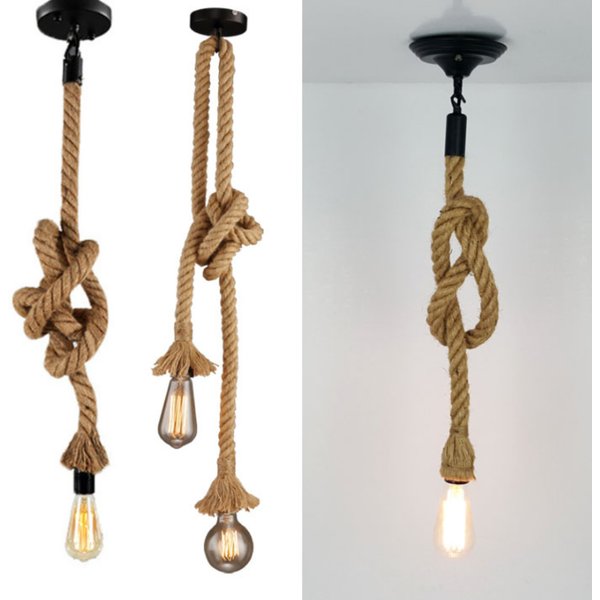 Edison E27 Vintage Chandelier Lamp American Retro Hemp Rope Pendant Light Industrial Hanging Lamps Creative Loft Home Decor