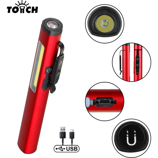 Mini USB Rechargeable LED Flashlights with Magnet Lightweight Waterproof Small Pocket Penlight with Clip for Work Emergency