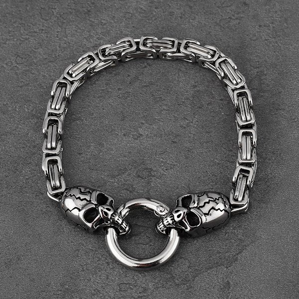 Men's Skull Stainless Steel Bracelet Fashion Street Hip Hop Heavy Industry Motorcycle Bracelet with Gift Bag