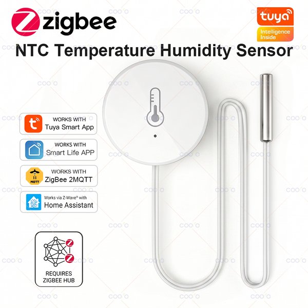 Tuya Zigbee NTC-Sonde Temperatur- und Feuchtigkeitssensor zur Erkennung von Pool-, Badewannen-, Kühlschrank- und Gefrierschrankflüssigkeitstemperatur für Z2M Smart Life Hub