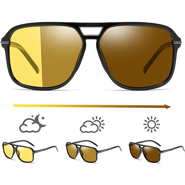 VIVIBEE Men Polarized Day Night Vision Glasses Retro Color Changing Square Oversized Yellow Goggles Women Driving Shades