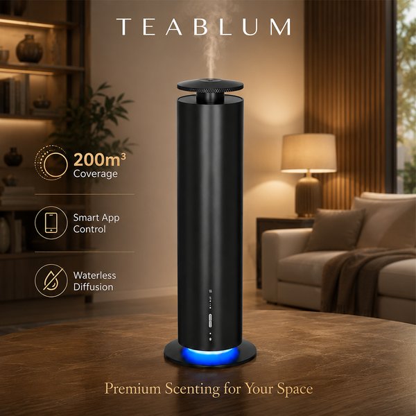TEABLUM Intelligenter Wasserloser Ätherisches-Öl-Diffusor 200m³ Wiederaufladbare Kabellose Aroma-Duftmaschine APP-Steuerung für Zuhause, Büro, Hotel