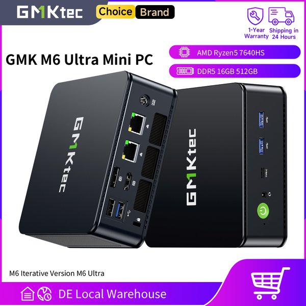 GMKtec M6 Ultra Mini-PC AMD Ryzen5 7640HS Mini-Computer 16GB RAM 512GB PCIe3.0 SSD Windows 11 Pro Dual 2.5G LAN Desktop-PC
