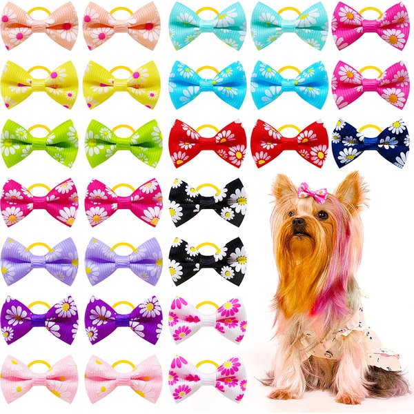 Nœuds de cheveux pour petits chiens, 40 pièces, imprimé floral, pour chat, avec bandes en caoutchouc, produits de toilettage pour animaux de compagnie, fournitures pour petits chiens