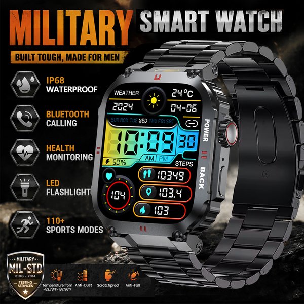 2026 Neue Outdoor-Sport-Smartwatch LED-Armbandleuchte Schlafüberwachung Hochauflösender Farbbildschirm Bluetooth-Anruf Smartwatch für Herren